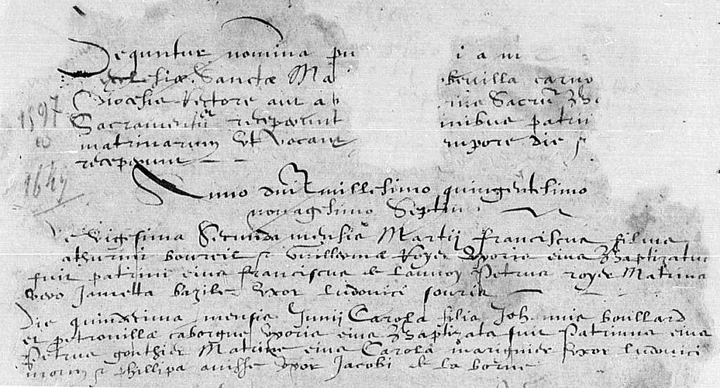 premier registre d'état civil de la paroisse